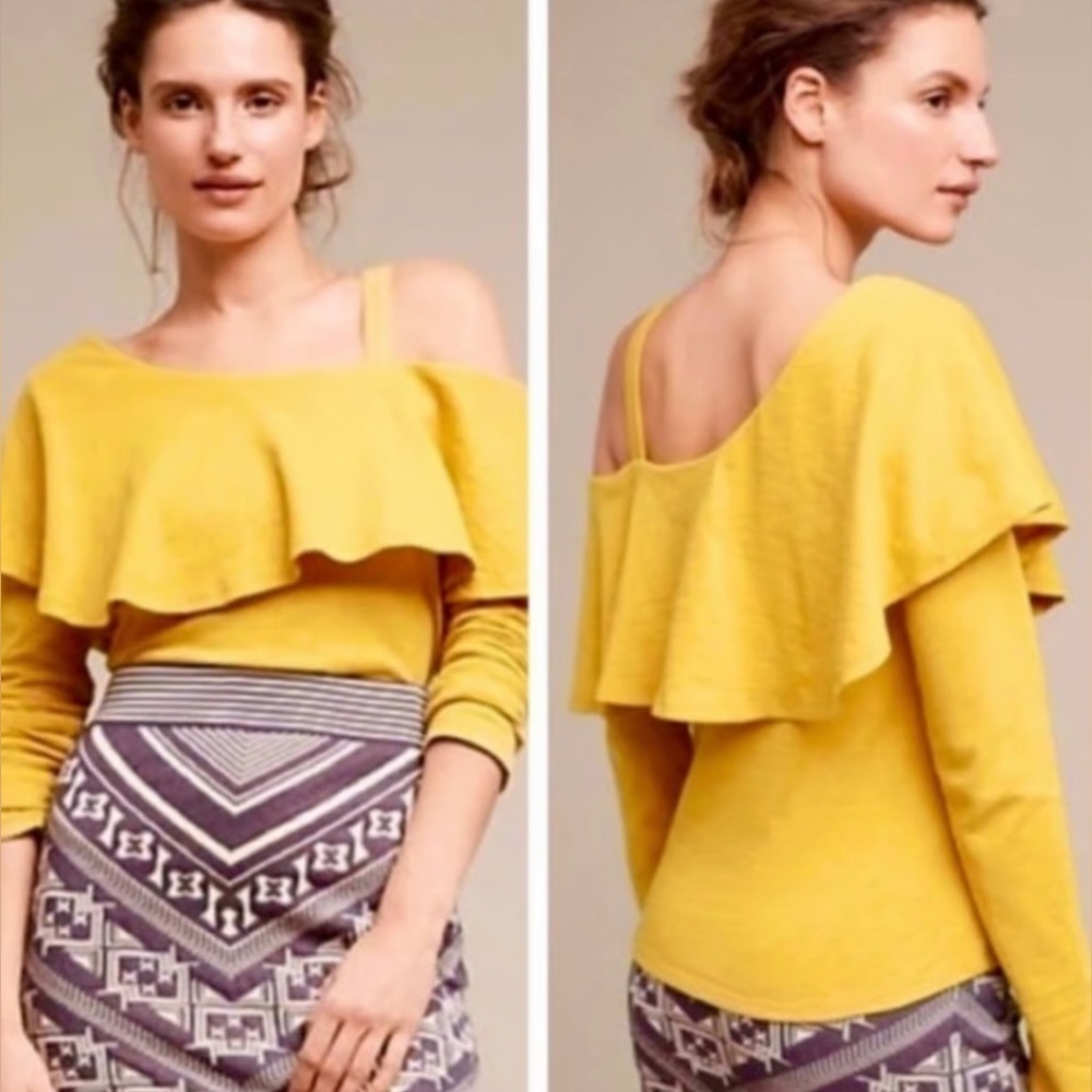 Anthropologie Postmark Cold Shoulder Top Mustard XS